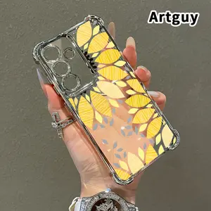 Phone Case Compatible with Samsung Galaxy S23 Ultra S24 Plus S25 S22+ FE Edge Sunflower Reverie Pattern Transparent Full Lens Protector Anti-slip Protective Cover