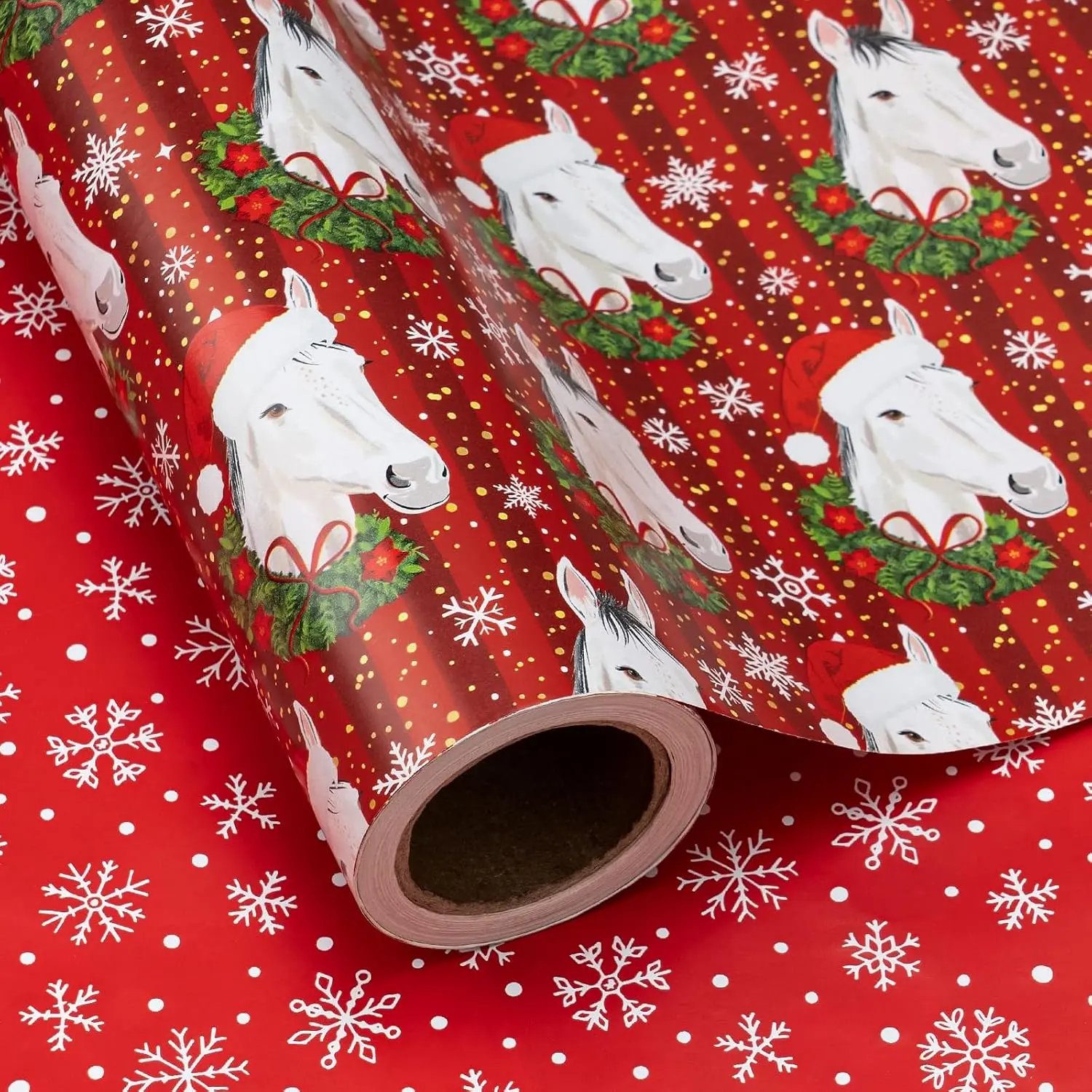 WRAPAHOLIC Christmas Wrapping Paper Roll, 17 in x 16.5 ft Holiday Gift Wrap Collection with Santa Toile, Vintage Christmas, Pet, Unicorn, Horse, Bow & Classic Holiday Designs for Family Gifts, Kids Presents & Christmas Parties
