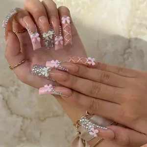 AVIARA  LONG  Square  10pcs Handmade Acrylic Y2K  Press On Nails Luxious Salon Quality Fake Nail detachable nails