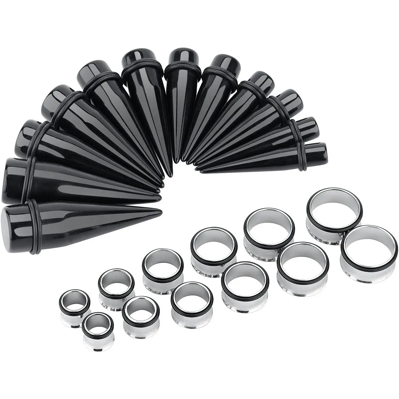 24PC Ear Gauge Stretching Kit Acrylic Tapers and Surgical Steel Tunnels Plugs 00G-20MM Gauge Stretching Kit