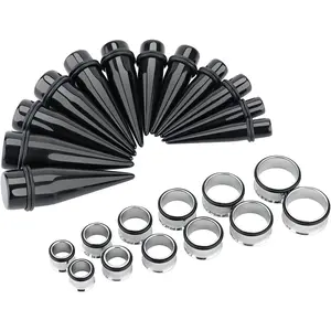 24PC Ear Gauge Stretching Kit Acrylic Tapers and Surgical Steel Tunnels Plugs 00G-20MM Gauge Stretching Kit