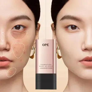 Foundation Stick, Waterproof Sweatproof, All-Day Wear, Hydrating for Dry Skin, 2-in-1 with Brush, Natural Brightening Non-Cakey, Daily Bare Face
