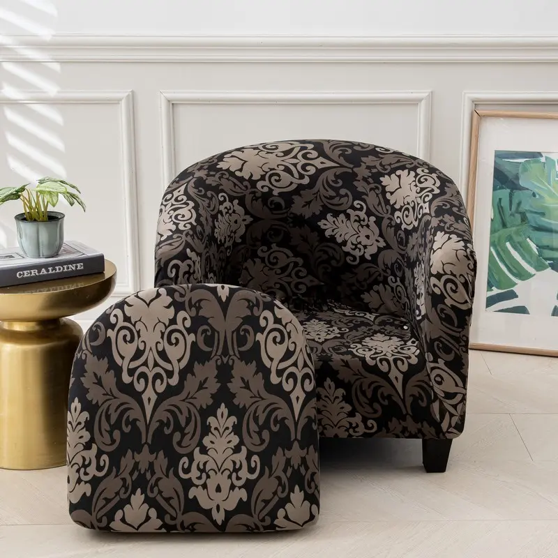 2 Piece Set Floral Milk Silk Half Round Single Seat Sofa Cover, Decorative Sofa Cover, Chair Covers, Dining Chair Covers, Elastic Detachable, Elastic Sofa Slipcover, Sofa Covers Washable