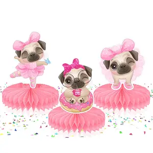 Paw-fect Pug Honeycomb Decorations - 5pcs Adorable Dog Party Centerpieces