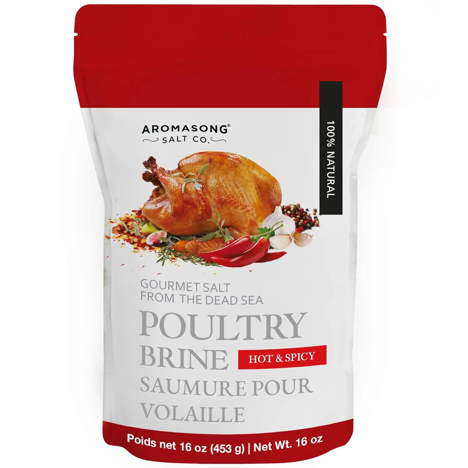 Aromasong Salt Co. 16 oz Hot & Spicy Turkey Brine - US Gourmet Poultry Brine (500g Ambient Mixed) with Dead Sea Salt, Herbs, Spices for Juicy Flavor, Suitable for Wet & Dry Brining