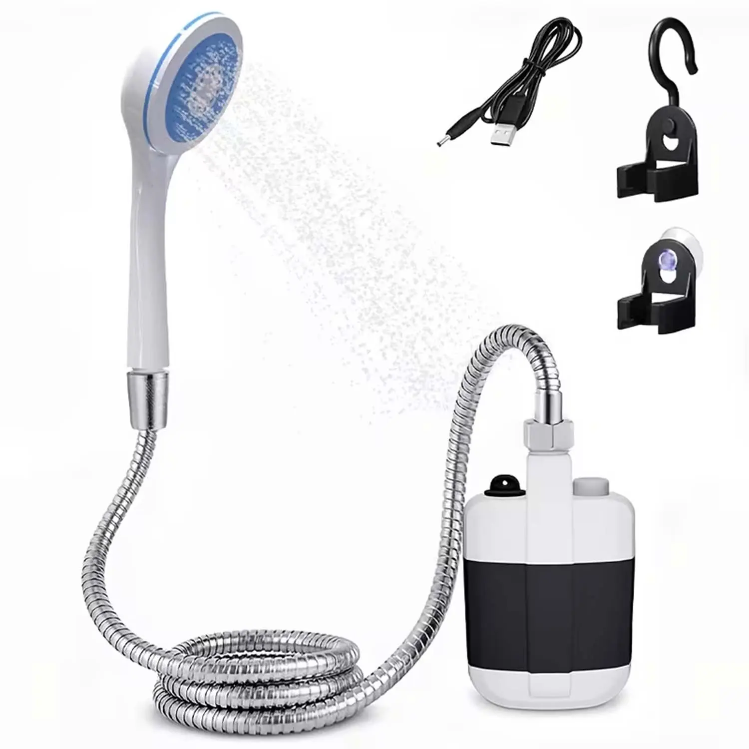 Portable Camping Shower, Electric Handheld Outdoor Shower Pump with Rechargeable Battery, Waterproof Camping Shower for Hiking, Travel, Beach, Pet Washing & Garden Irrigation