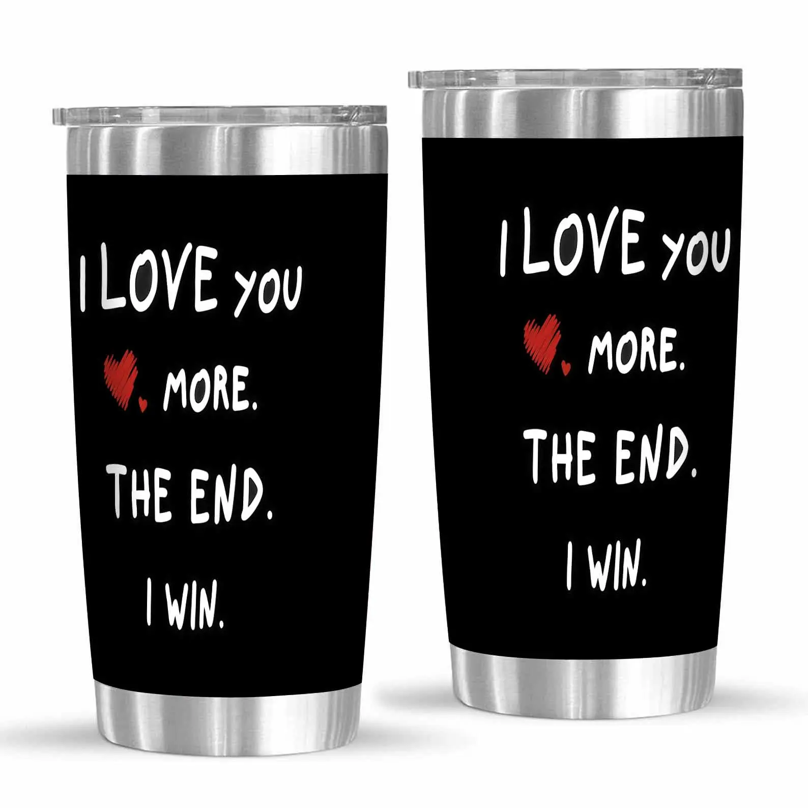 20oz Stainless Steel Vacuum Insulated Flask - "I Love You More The End I Win" Romantic Heart Print Portable Travel Bottle with Lid & Straw, Perfect Valentine's Day Gift for Couples, Flasks, Drinkware Must Haves