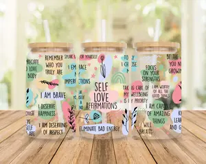 Self Love Affirmations| Sipper Glass, 16oz