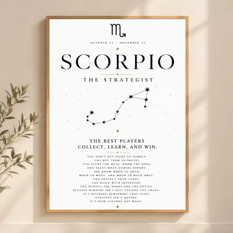 Scorpio Zodiac Strategist Collector Trading Card Poster, Unframed Astrology Wall Art, Home Decor, Room Decor Gift for Card Collectors homedecor