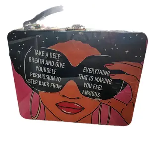 Sassy Hard Case Square Hand Bag with Graphic Text, "TAKE A DEEP BREATH AND GIVE YOURSELF PERMISSION TO STEP BACK FROM ANXIOUS THINGS"