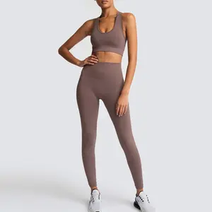 Seamless Gym Set Nylon Woman Sportswear 2 Piece Exercise Leggings Padded Sports Bras Women Fitness Wear Yoga Sets Sports Suits
