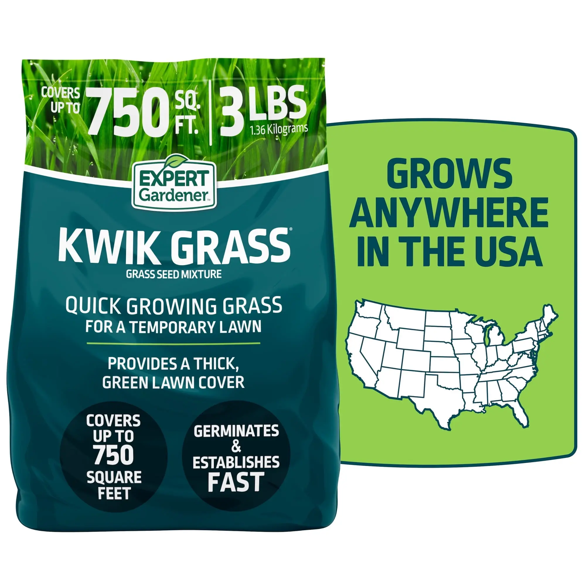 Kwik Grass Seed Mix, for Sun to Partial Shade, 3 lb