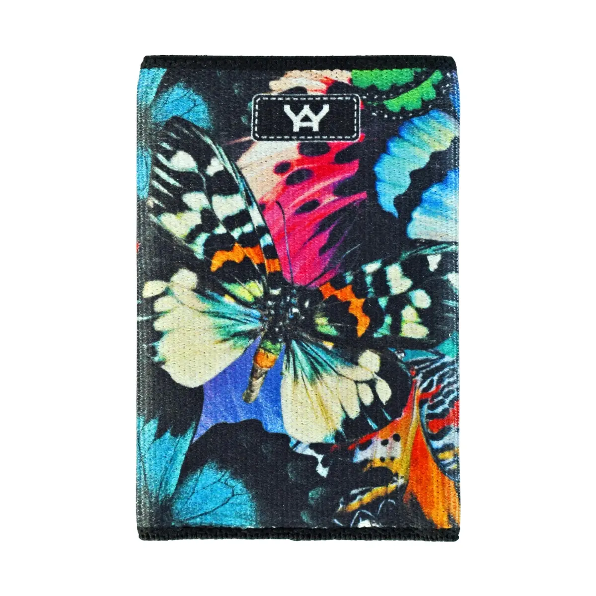 212 MAIN Men's Slim Profile Front Pocket Wallet - 1515 Yay Novelty Modern Butterfly Print, Eco-Fabric Polyester Weave, RFID-Safe, Woven Elastic, Colorful Accent, Card Slots, Flexible Fashion Butterfly Men's Wallet, Butterfly Men's Wallets, Fashion Men's W
