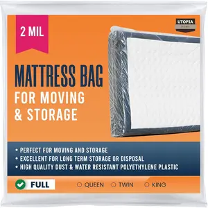 Full Size Mattress Cover for Moving, 2 Mil Thick Plastic Mattress Bag for Disposal, Mattress Encasement Fits Mattresses up to 14 Inches