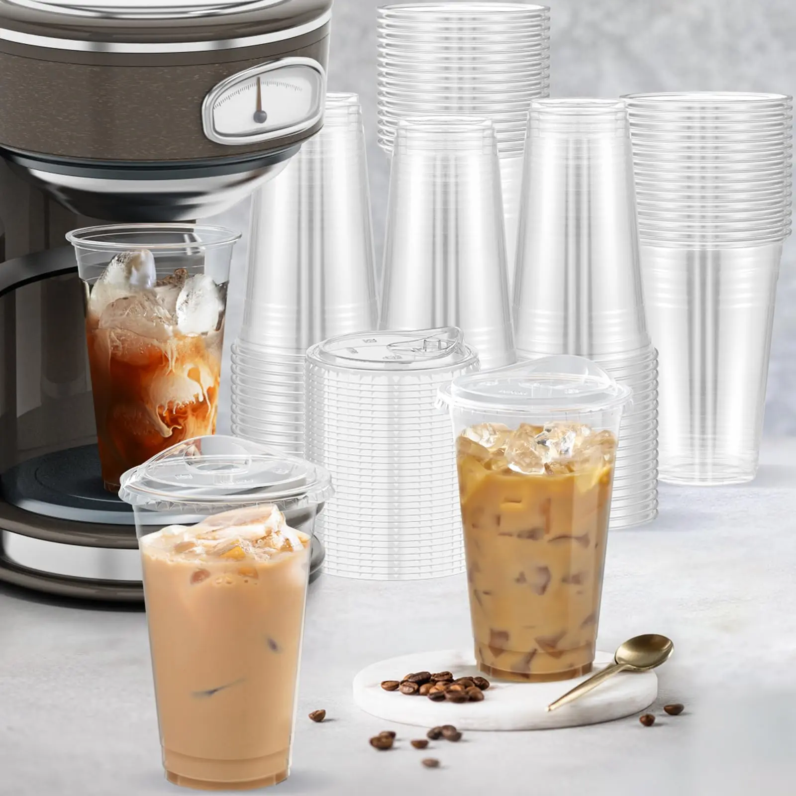 24 oz Iced Coffee Cups with Lids, Transparent Plastic Disposable Cups,  No-Straw Reusable Design for Parties, Weddings, Events, Drinks - TikTok Shop
