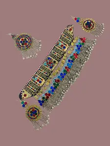 Afghan Kuchi Vintage Jewelry Set – Handmade Tribal Choker Necklace with Matching Earrings | Boho Ethnic Statement Jewelry