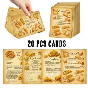 20pcs Vintage Dessert Preparation Guide Cards, Baking Guides, Baking Steps & Illustration, Kitchen Dessert Recipe Cards, Pastry Making Theme Cards, Gift for Bakers & Baking Enthusiast
