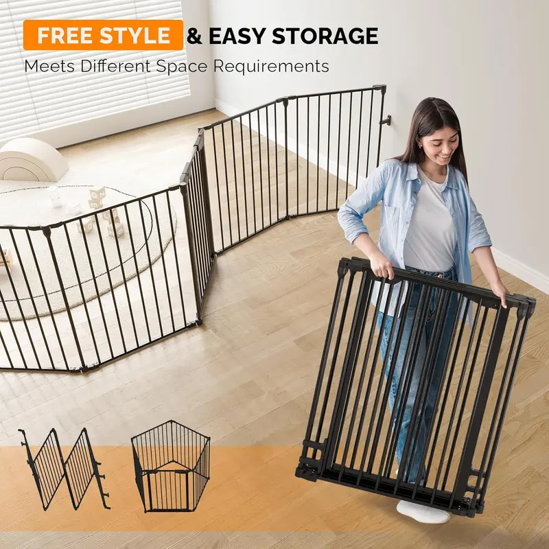 VINGLI Sturdy All-Steel Construction Walk-Through Safety Gate - 74 inch x 29 inch (3-panel) Adjustable Pivot Panels, Easy Installation, Secure Fit for Toddlers, Stairs, Doorways (Fits Up to 74" Wide)