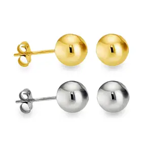 Classic 14K Gold Plated or White Gold Plated Ball Stud Earrings Sterling Silver 925 Pushback Anti-Tarnish Hypoallergenic