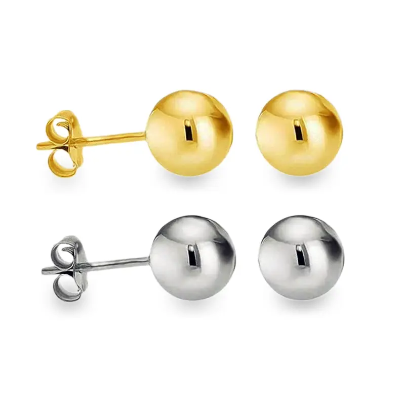 Mother's Day Gift Classic 14K Gold Plated or White Gold Plated Ball Stud Earrings Sterling Silver 925 Pushback Anti-Tarnish Hypoallergenic