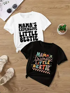 Girl's Letter Print Round Neck Tee, Graphic Tee, Casual Soft Comfortable Short Sleeve T-shirt for Summer, Kids Clothes for Daily Wear, Graphic Printed Tee