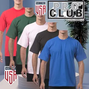 Pro Club Short Sleeve UNISEX Tee HEAVYWEIGHT Cotton T-Shirt Crewneck Classic Stylish Original Jersey Top Collar Small Stretch Thick Underwear Tshirt Streetwear Round Neck Shortsleeve men gifts funny