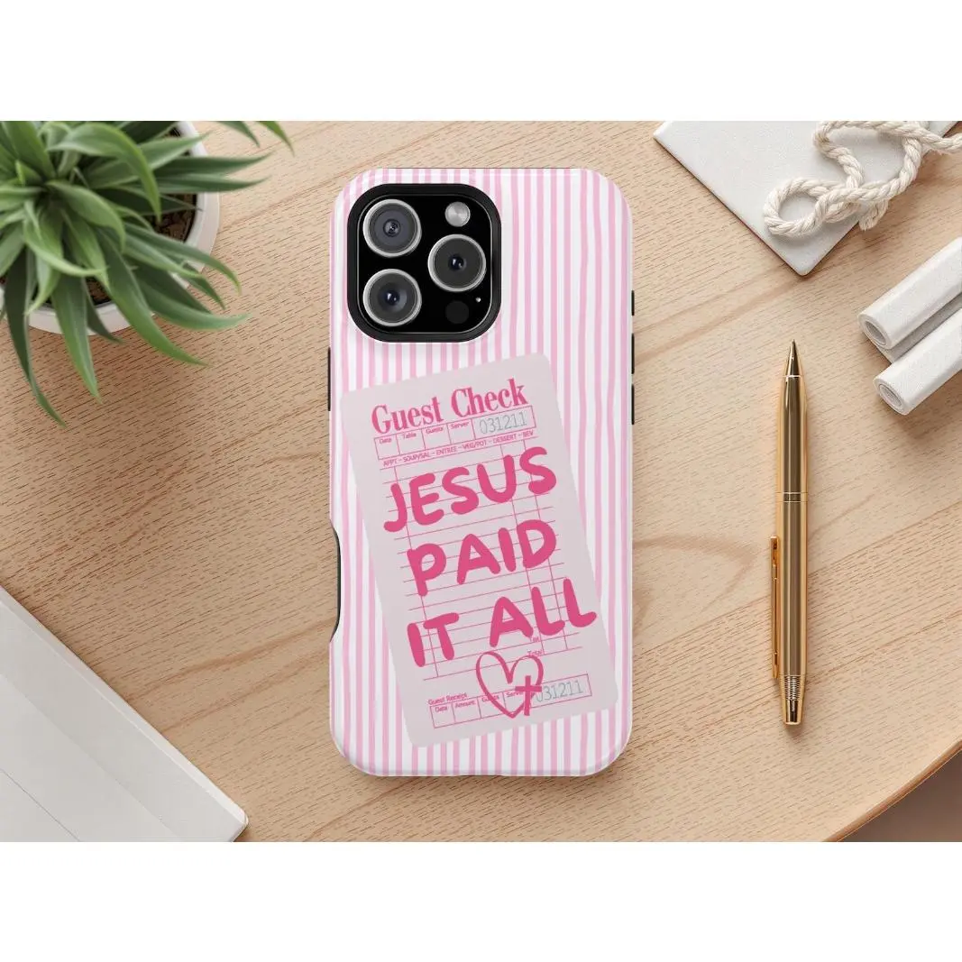Christian Pink Phone Case Jesus Paid It All Phone Case Preppy Striped Faith Case Bible Inspired Gift,phone Case Suitable for Iphone 11/12/13/14/15/16/17 Pro Promax Plus Air and Samsung S22/S23/S24/S25 Plus Ultra Fe,the Gift of Mother's Day, Accessories, S