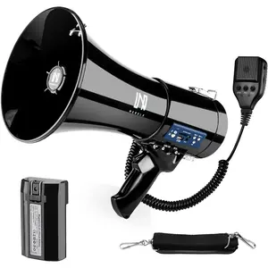 50w Rechargeable Megaphone Bullhorn | Loud Speaker Supports Bluetooth, USB, SD, AUX Input | Built-in Siren and Recording | Slim Size for Police, Outdoor, and Cheerleading (Black)