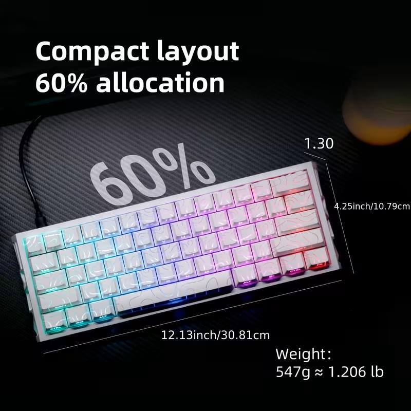 Ergonomic compact 61-key wired hollow mechanical keyboard Premium gaming keyboard for esports Gasket structure with hot-swappable replaceable switches and keycaps RGB backlighting