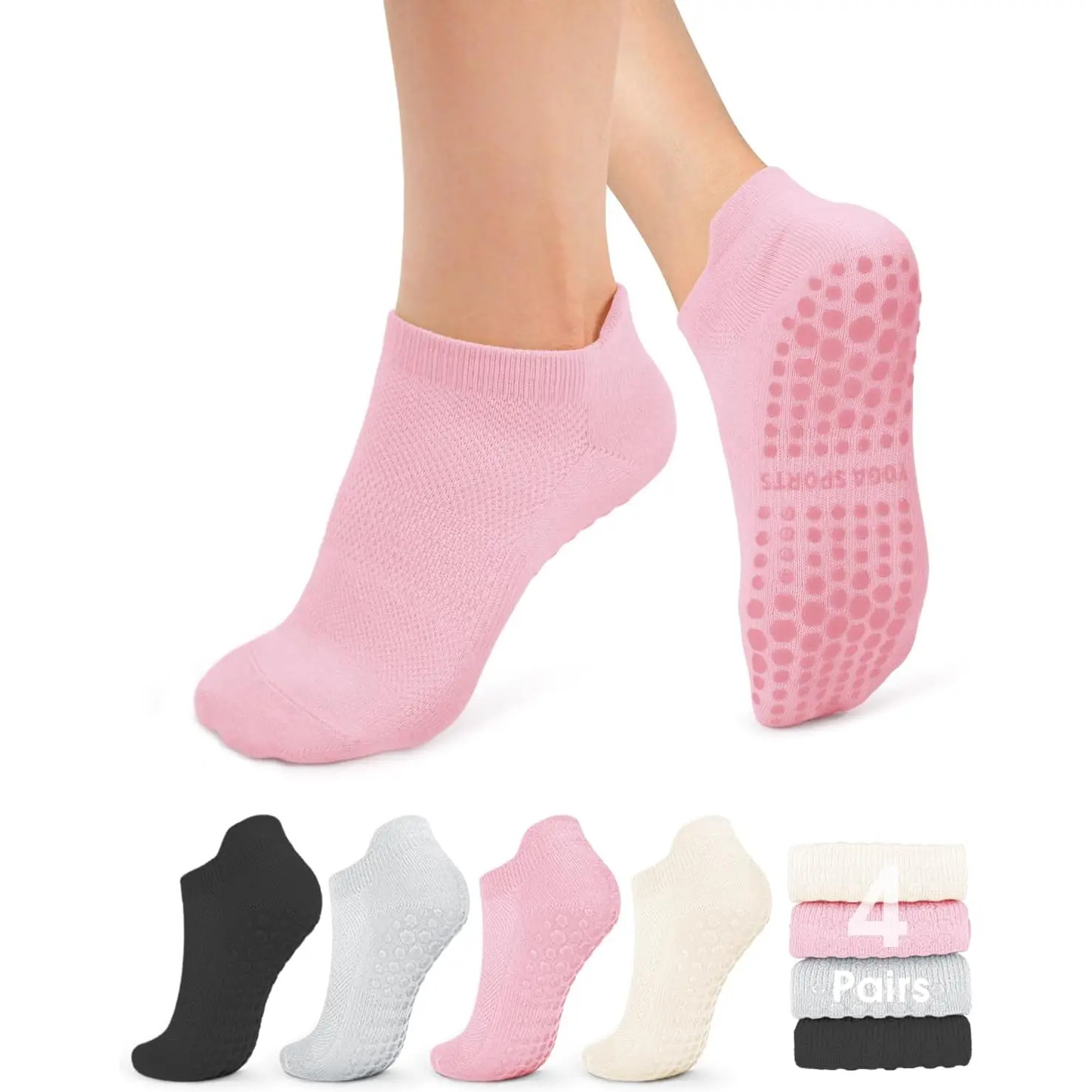 Yeug 4/6 Pairs Pilates  Yoga Socks for Women - Non Slip Grip Socks for Yoga, Barre, Hospital, Barefoot No Brand