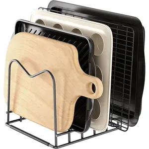 5mm Wire Cutting Board Holder Stand Rack Organizer for Cabinet, Storage Rack for Countertop, Baking Cookie Sheet Pan Organizer Inside Cabinet, Chopping Board Holder for Pots Lids and Skillets