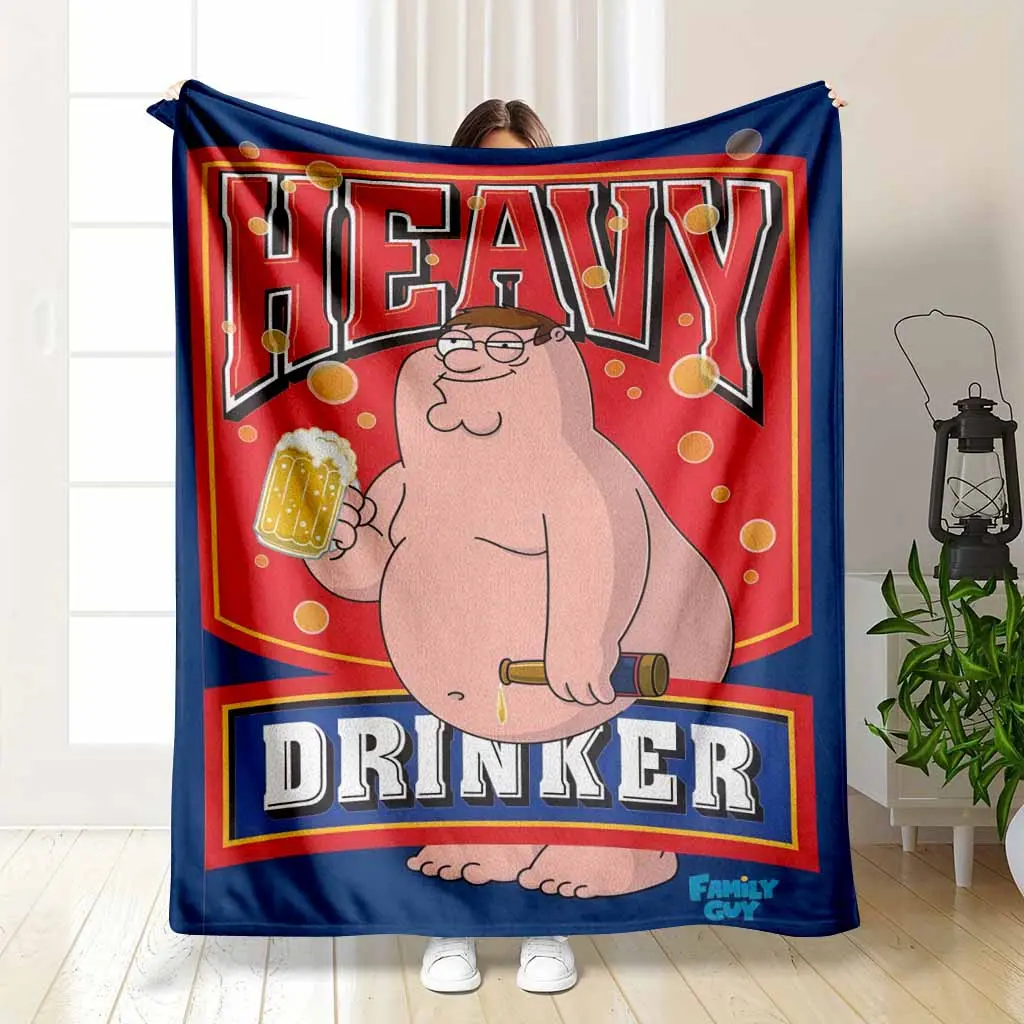Peter Griffin Graphic Print Flannel Blanket - Funny Heavy Drinker Beer Lover Themed, Soft Lightweight Cozy Bed Throw for Living Room Sofa Nap, Ideal Pub Bar Decor & Birthday Gift