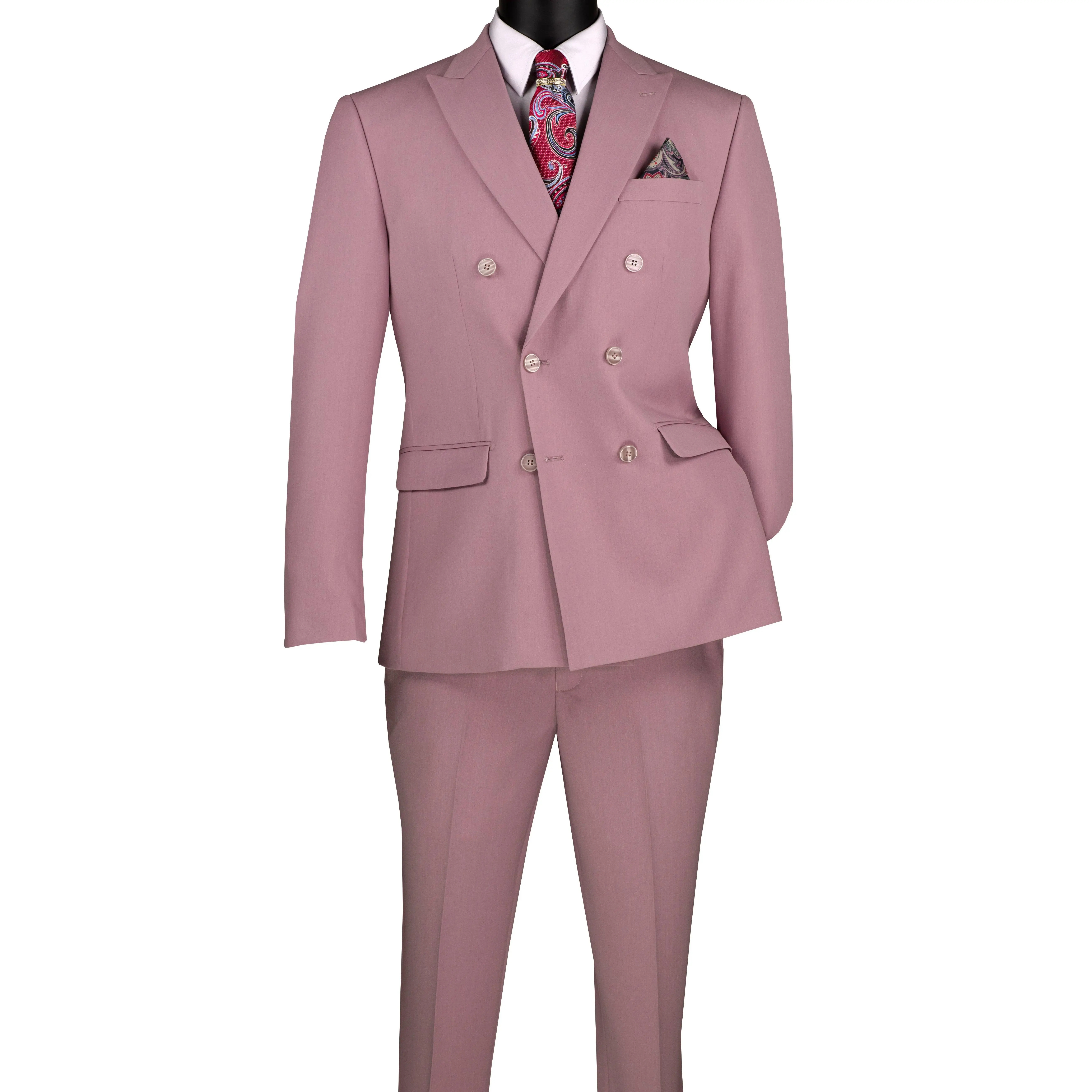 Men’s Double-Breasted Slim Fit Stretch Suit Peak Lapel - Lilac