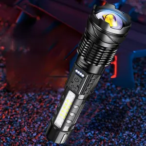 Buy One Free Multi-Function Torch, High Lumen Rechargeable LED Battery, 7 Lighting Modes, Equipped with Cob Sidelight, Red/Blue, Type-C Rechargeable, Adjustable Focus, Powerful Handheld Flashlight, Perfect for Camping