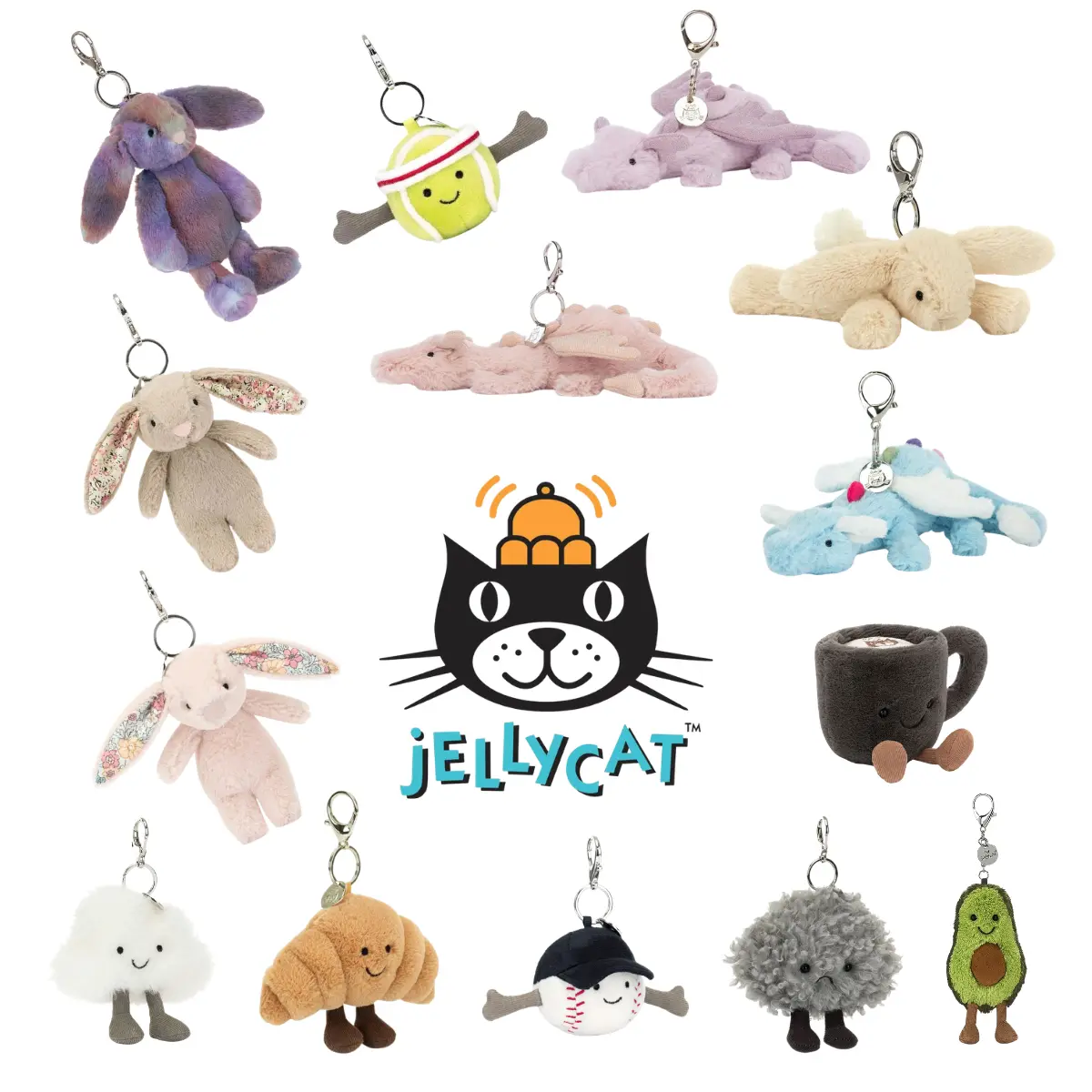 "New" Jellycat Keychain - Cute Animal or Food Themed Soft Charm, Hanging Pendant for Backpacks, Car Keys, Collector Gift