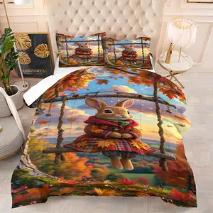 Christmas cute little animal pattern quilt, including 1 quilt and 1 or 2 core-free pillowcases, suitable for home or dormitory decoration, very suitable Christmas gift