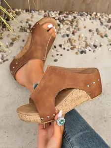 Women's Fashionable Solid Color Platform Sandals, Casual Comfortable Elevated Wedge Sandals for Summer, Lightweight Breathable Shoes for Daily Wear Walking Shoes