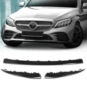For 2019-2022 Mercedes Benz W205 Sport Black 3PCS Front Bumper Lip Trim Molding