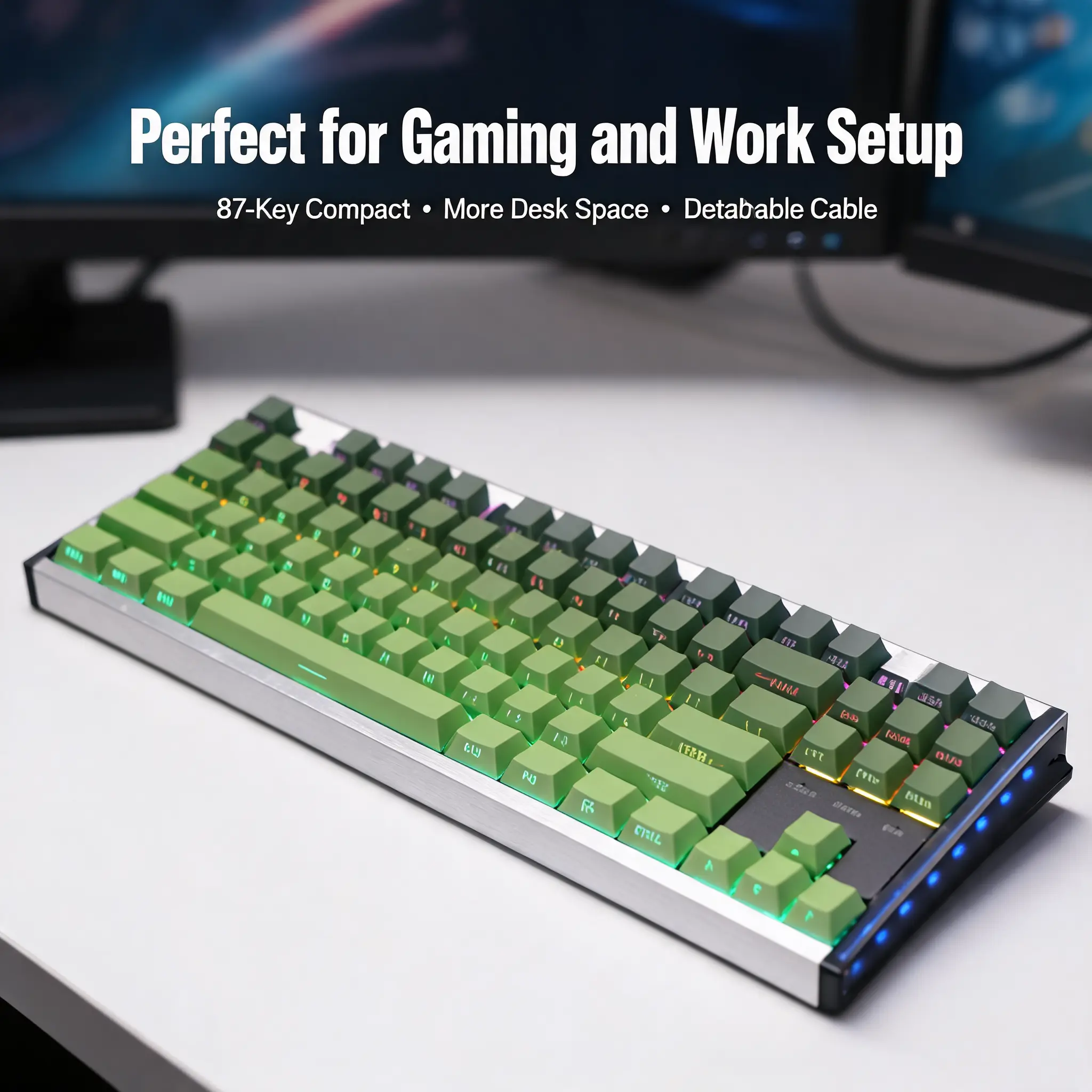 87-Key TKL CNC Anodized Full Aluminum Mechanical Keyboard, Hot Swappable Wired Gaming Keyboard with Thocky Creamy Mahjong Sound, Matcha Green Side-Printed Design, 17 RGB Effects
