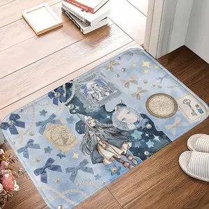 Fantasy Girl Constellation Carpet - Blue Ribbon and Pearl Pattern, Soft Anti-Slip Washable Floor Mat, Galaxy-Themed Indoor Space-Stain-Resistant Bath Mat for Bedroom, Gift Decor, Cozy Aesthetic Home Style, Galaxy-Themed Bath Mats, Indoor Bath Mats