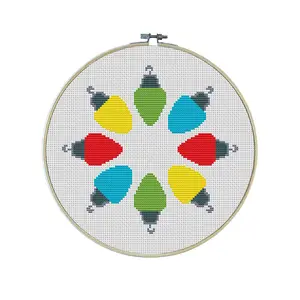 Big Bulb Energy Premium Cross Stitch Kit - EVERYTHING INCLUDED | Christmas Wreath | Jumbo Lights | Colorful | Handmade Ornaments | Christmas Decorations