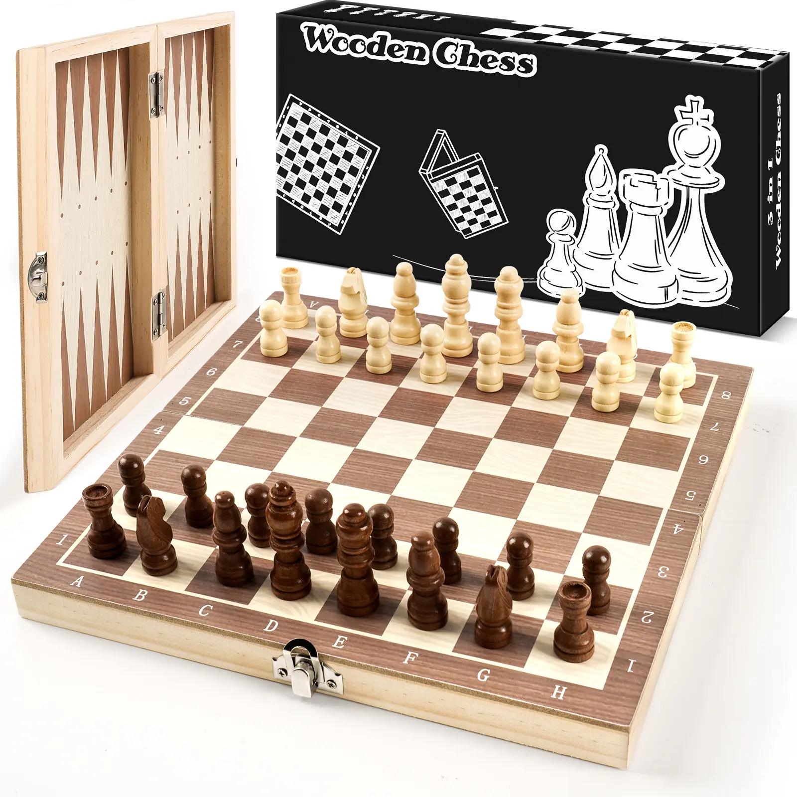 Wooden Chess Set 9.5" Unique Folding Portable Travel Chess Board Games   Chess&Checkers Gift For Kids Boys Girls - Tablegame