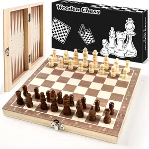 Wooden Chess Set 9.5" Unique Folding Portable Travel Chess Board Games   Chess&Checkers Gift For Kids Boys Girls - Tablegame