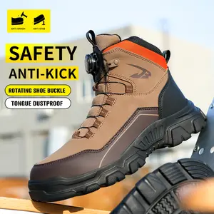 Men's Work Shoes Steel Toe Cap Waterproof Anti-Smash Anti-Puncture Soft Sole Lightweight Rotary Buckle Lace-Up Safety Shoes