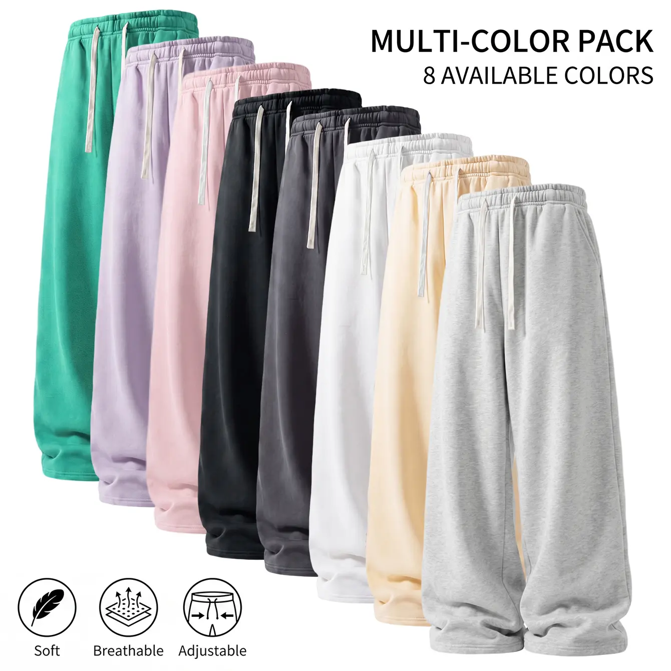 Solid Color Wide Drawstring Wide Leg Sweatpants, Drapey Loose Fit Floor-Length Clean Fit Casual Athletic Pants