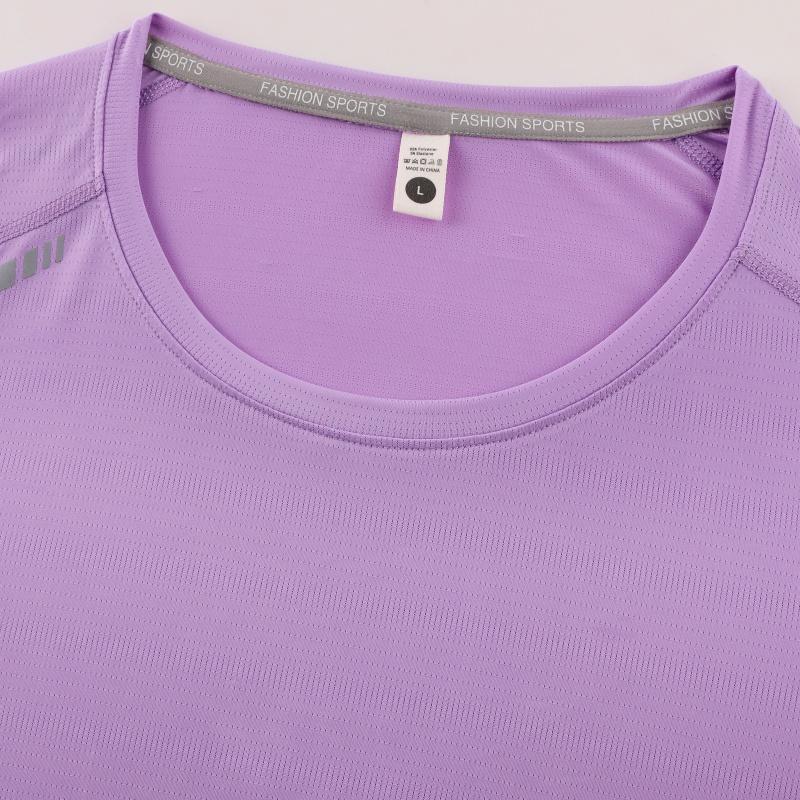 Women’s summer quick-dry sports T-shirt, high-stretch short-sleeve quick-dry top for yoga, fitness, and everyday wear; versatile athletic shirt made from a smooth, non-abrasive quick-dry fabric with reflective shoulder details; suitable for running, yoga,