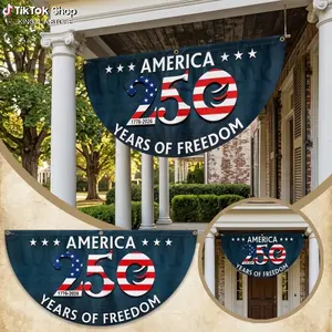 (1 Piece Only) America 250 Years of Freedom- Semicircle Flag, 1776-2026 Fan Flags, Year American Anniversary Flag for Wall, Front Door, Porch, Fence, Outdoor Decorations