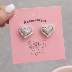 Heart-Shaped Stud Earrings with Rhinestones, Silver Color, Fashionable Design, Perfect for Everyday Wear