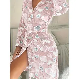 1 Piece Women's Winter Warm Casual Flannel Robe, Fuzzy Plush Wearable Blanket, Calf-Length with Pockets