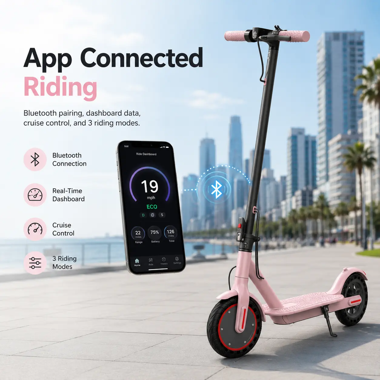 Folding E-Scooter for Women - 350W Brushless Motor, 8.5" Solid Tires, 19MPH Max Fast Speed, Lightweight Portable Commuter Motorized Scooter with Front LED Headlight, Cruise Control, LCD Display, Fast Speed Scooter, Folding Escooter